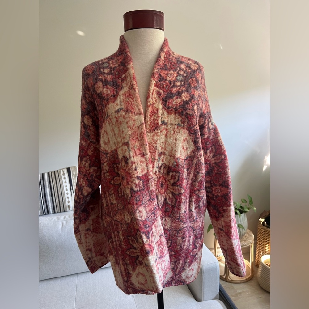 Anthropologie Red and Cream Floral Cardigan